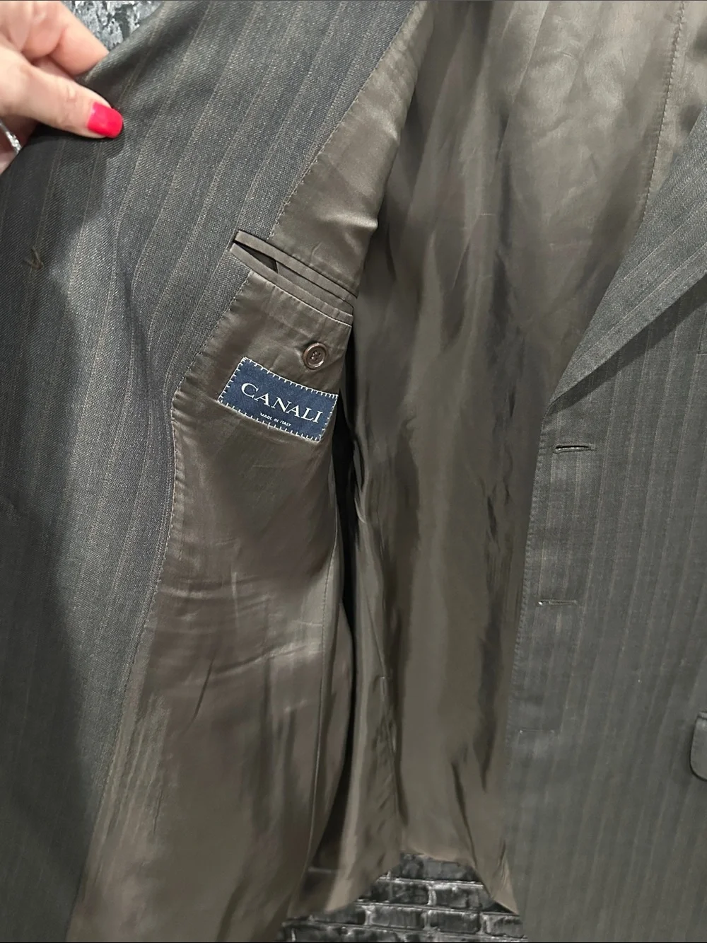 Canali Men's Gray & Brown Pinstripe Three-Button Suit Jacket